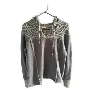Eddie Bauer Black and Gray Hooded Sweater with Embroidered Design Large